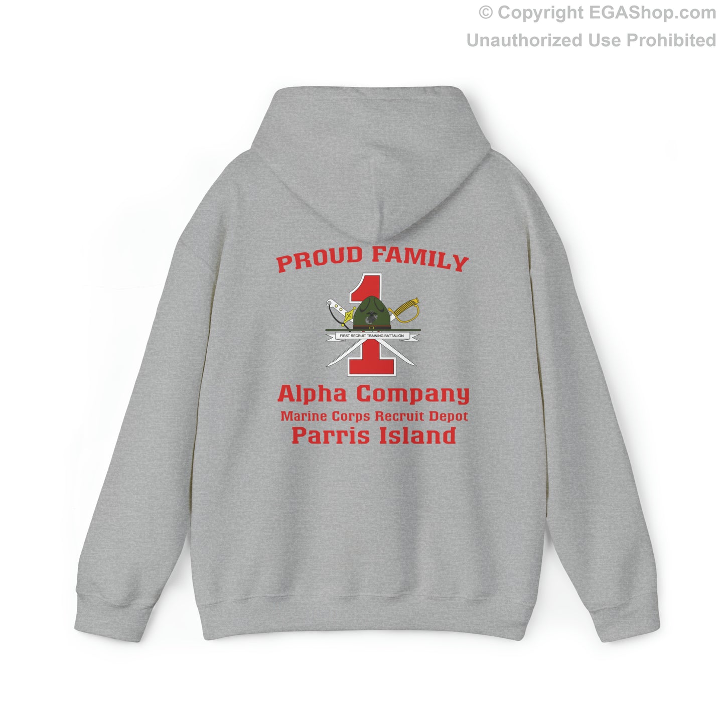 Hoodie: Alpha Co. MCRD Parris Island (1st Battalion Crest on BACK)