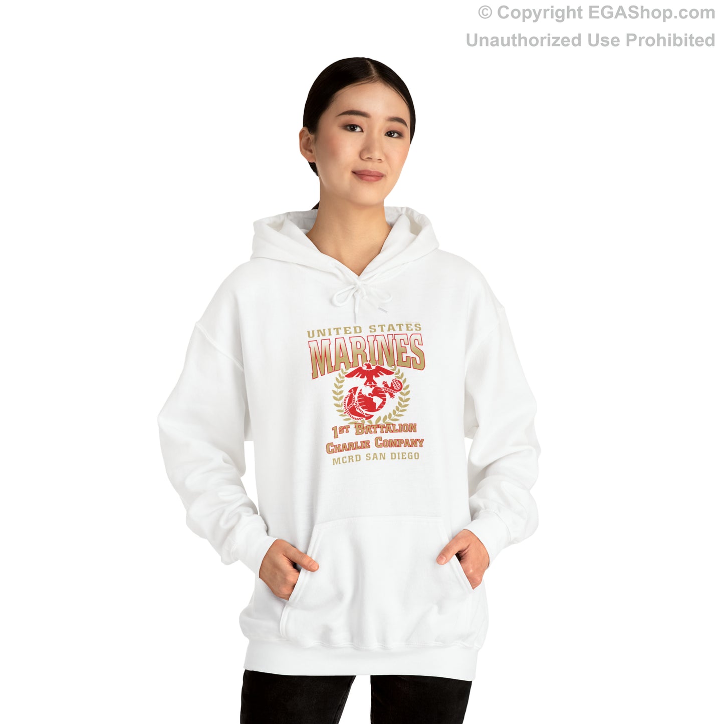 Hoodie: Charlie Co. MCRD San Diego (EGA + Back Proud Family)