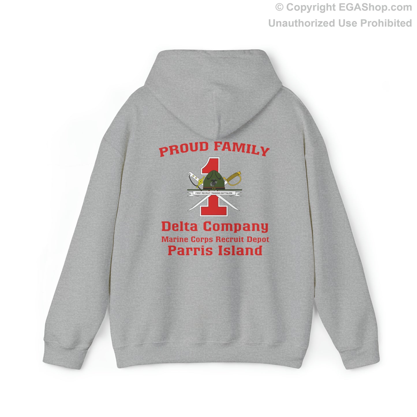 Hoodie: Delta Co. MCRD Parris Island (1st Battalion Crest on BACK)