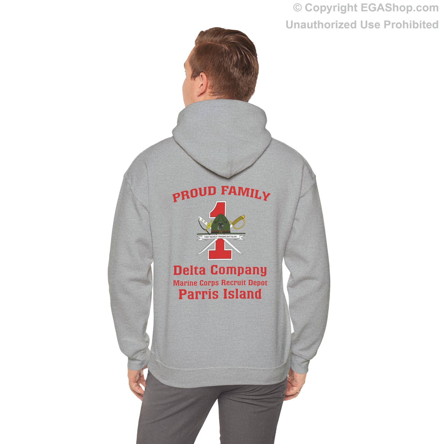 Hoodie: Delta Co. MCRD Parris Island (1st Battalion Crest on BACK)