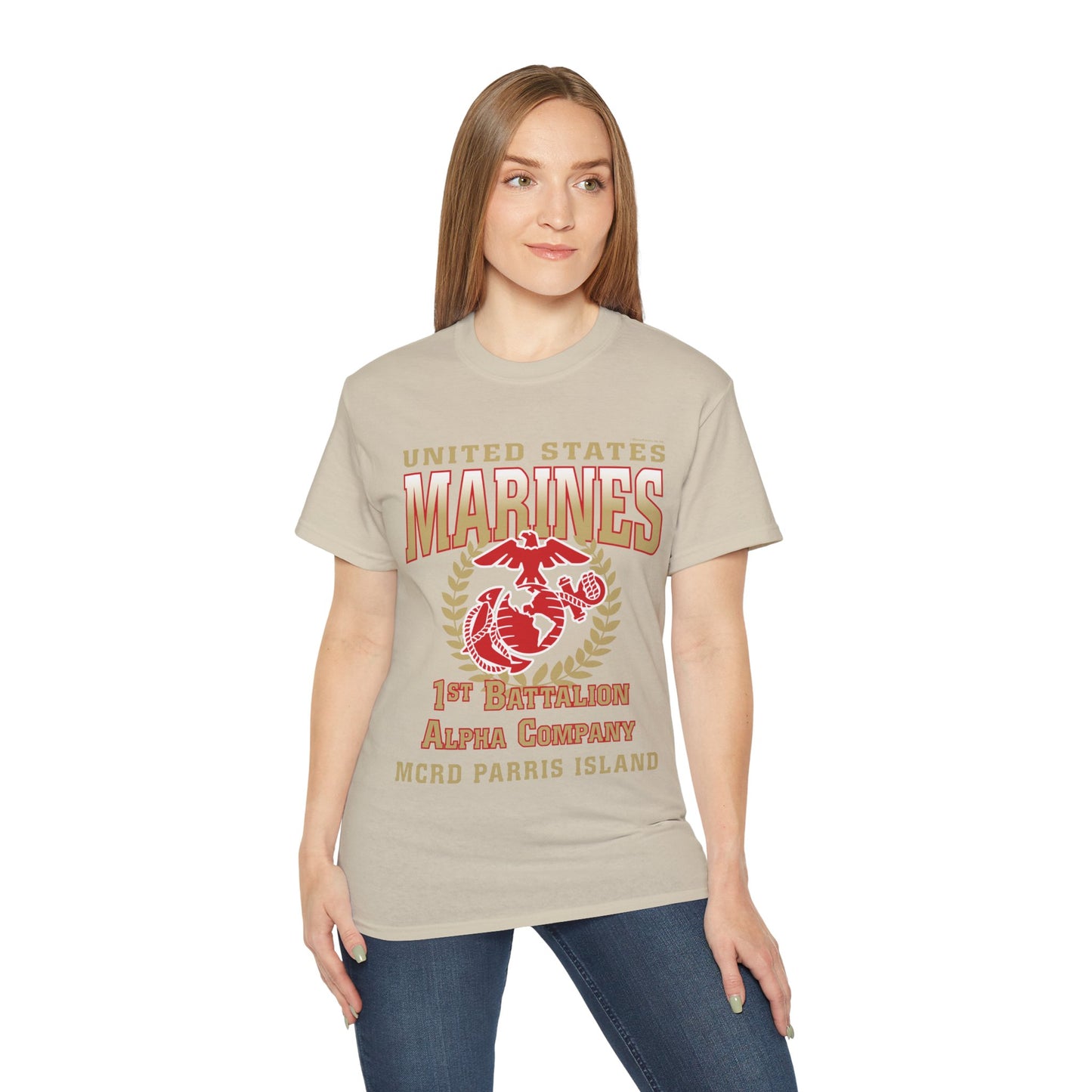 T-Shirt: Alpha Co. MCRD Parris Island (EGA + Back Proud Family)