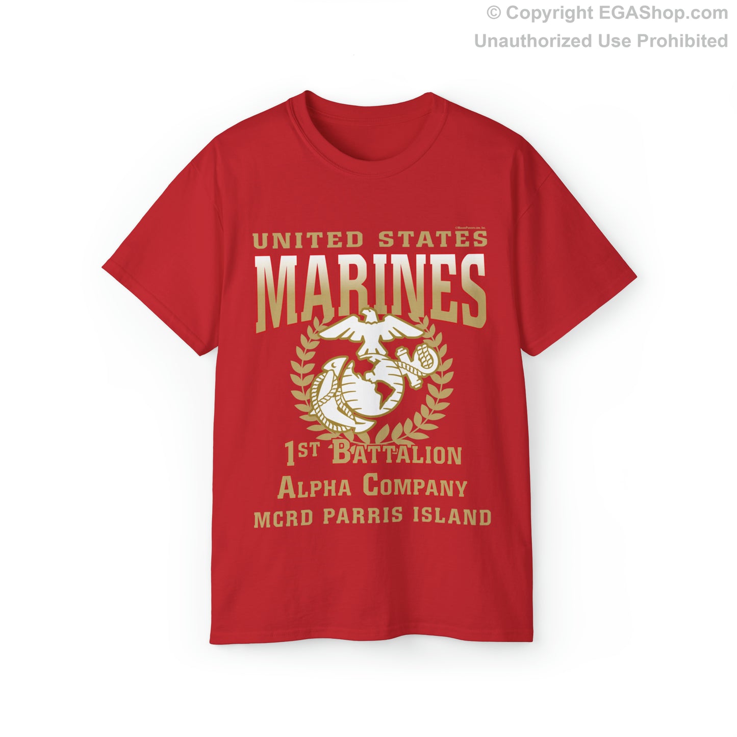 T-Shirt: Alpha Co. MCRD Parris Island (EGA + Back Proud Family)