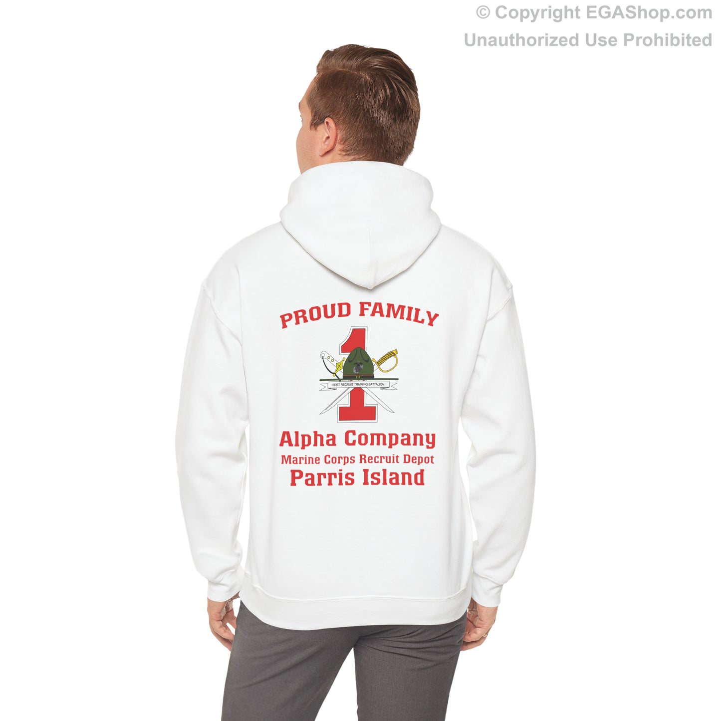 Hoodie: Alpha Co. MCRD Parris Island (1st Battalion Crest on BACK)