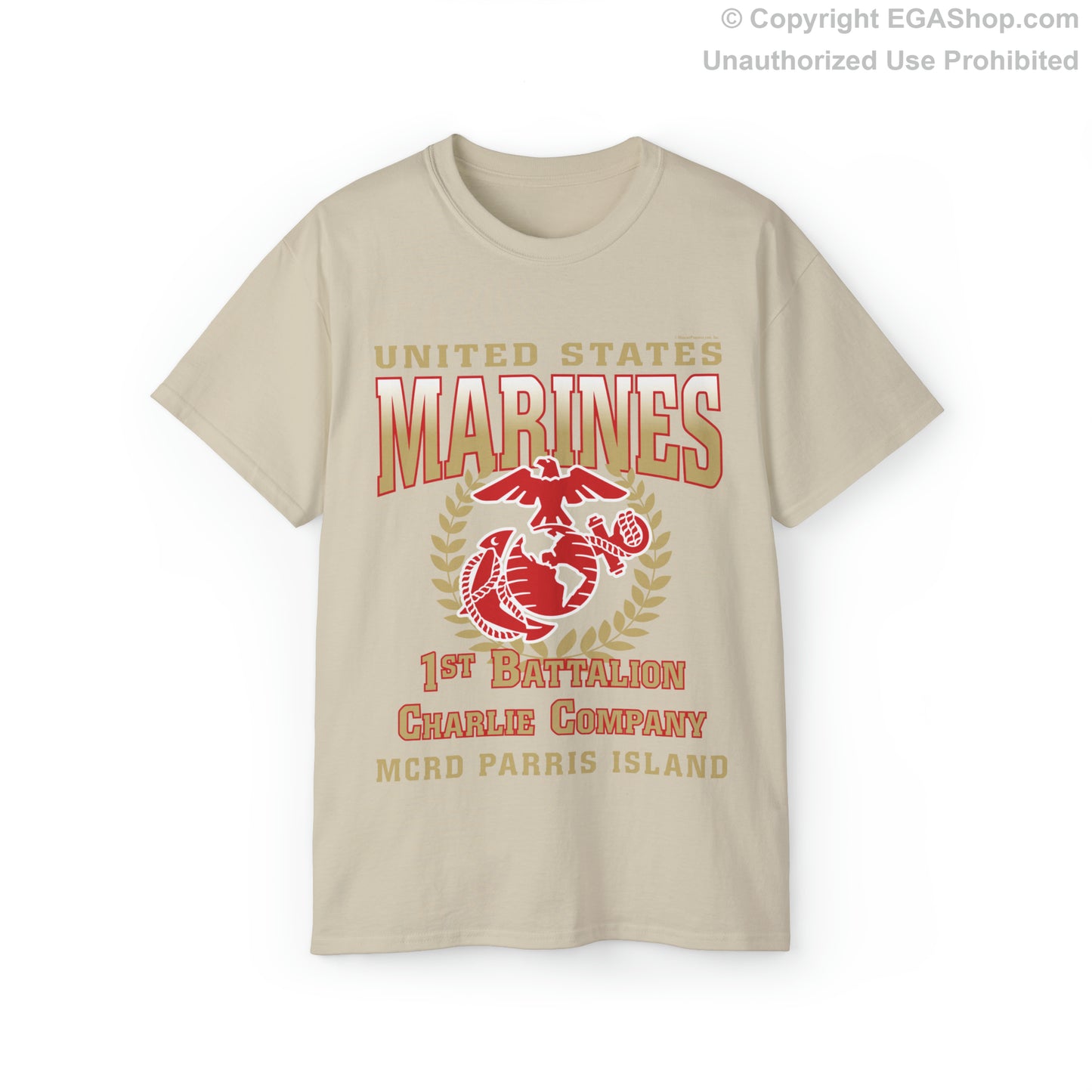 T-Shirt: Charlie Co. MCRD Parris Island (EGA + Back Proud Family)