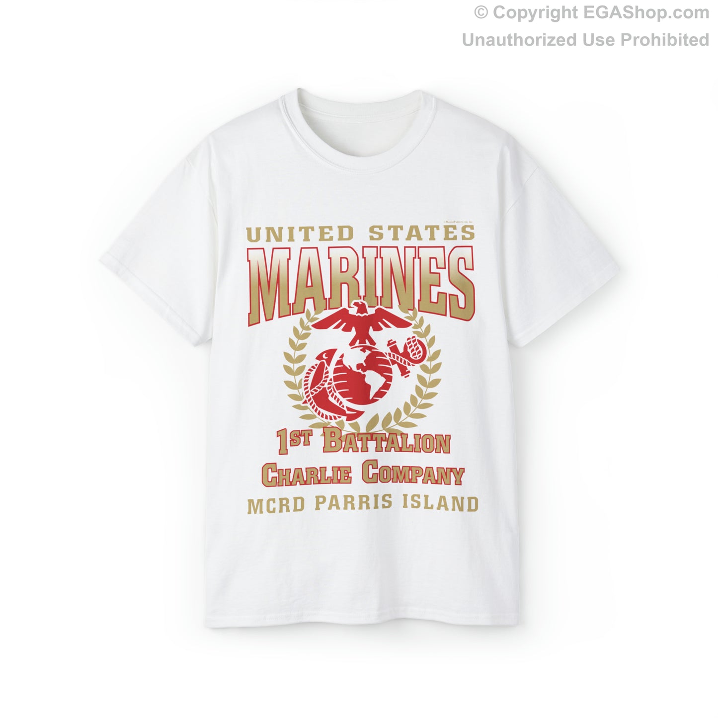 T-Shirt: Charlie Co. MCRD Parris Island (EGA + Back Proud Family)