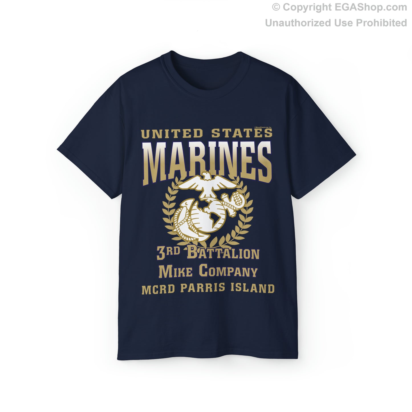 T-Shirt: Mike Co. MCRD Parris Island (EGA + Back Proud Family)