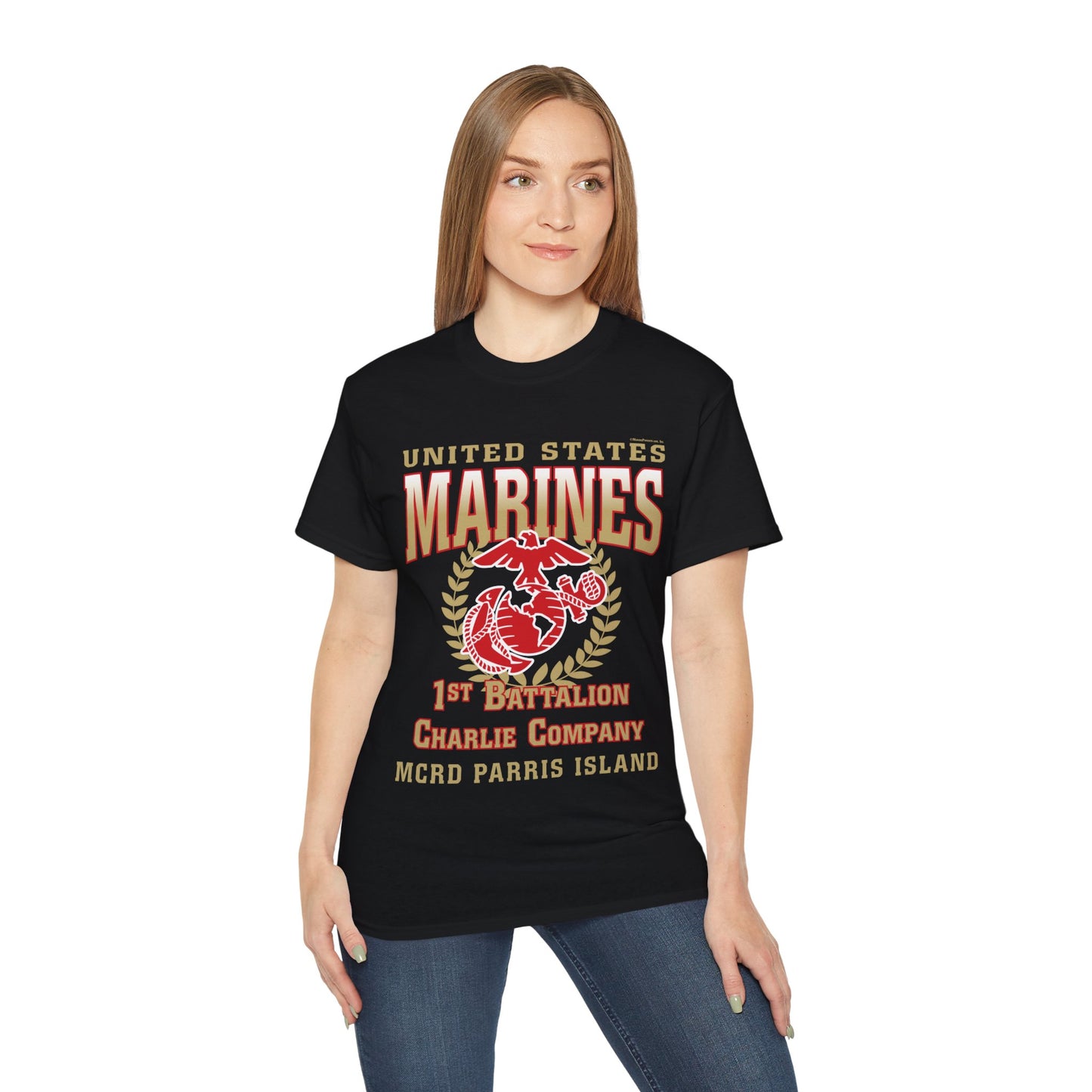 T-Shirt: Charlie Co. MCRD Parris Island (EGA + Back Proud Family)