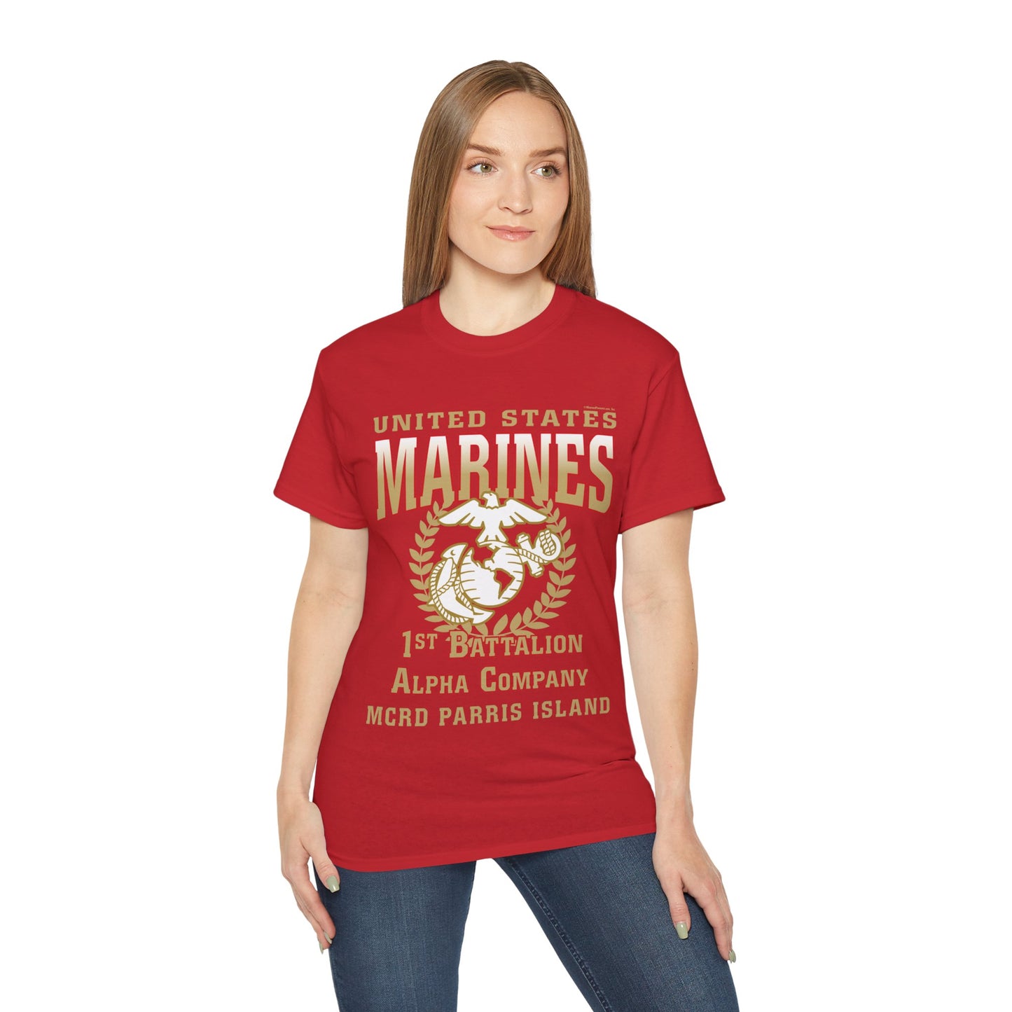 T-Shirt: Alpha Co. MCRD Parris Island (EGA + Back Proud Family)