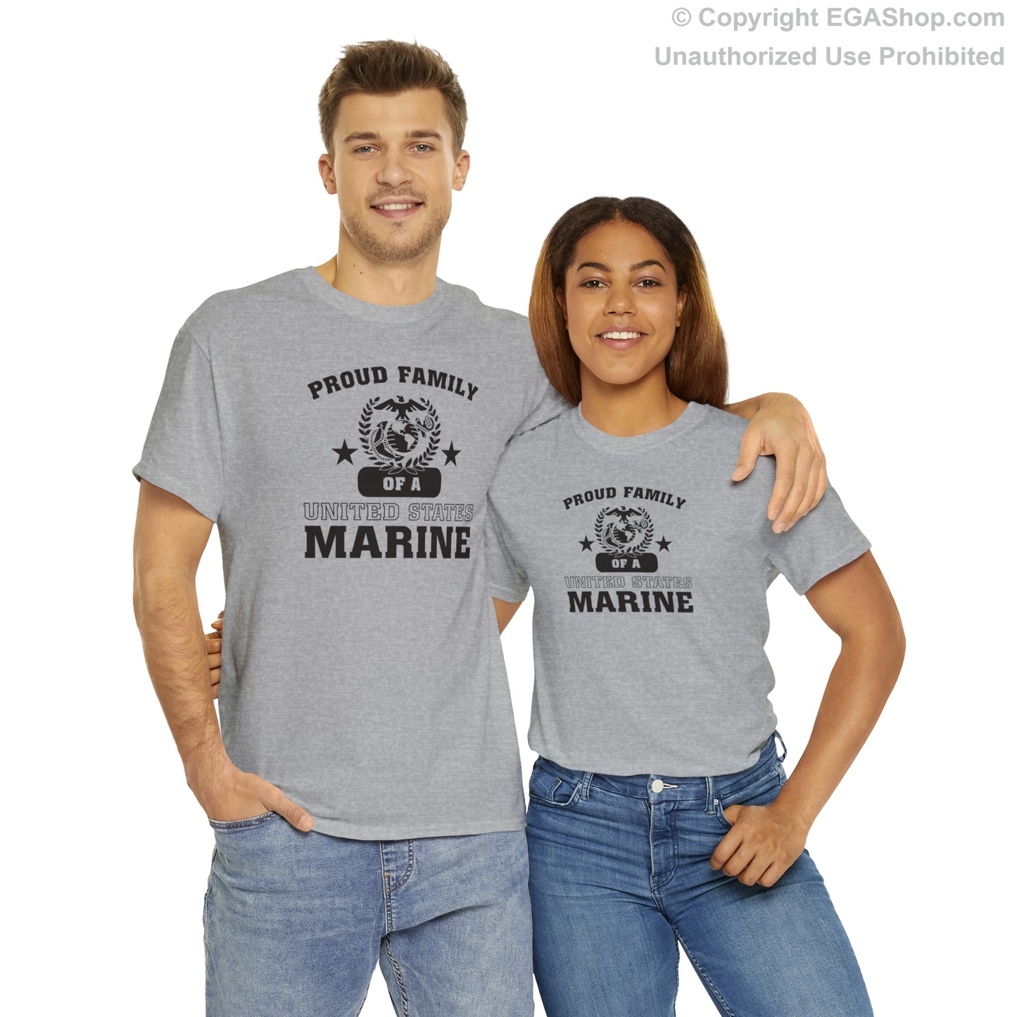 T-Shirt: Proud Family of a Marine (Varsity Style, Color Choices)