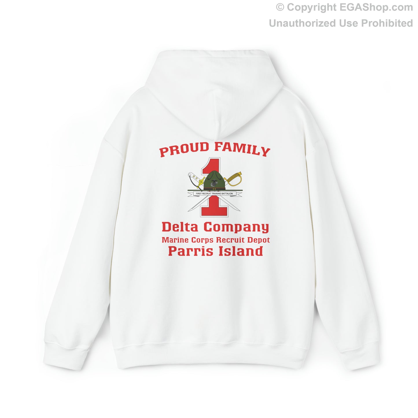 Hoodie: Delta Co. MCRD Parris Island (1st Battalion Crest on BACK)