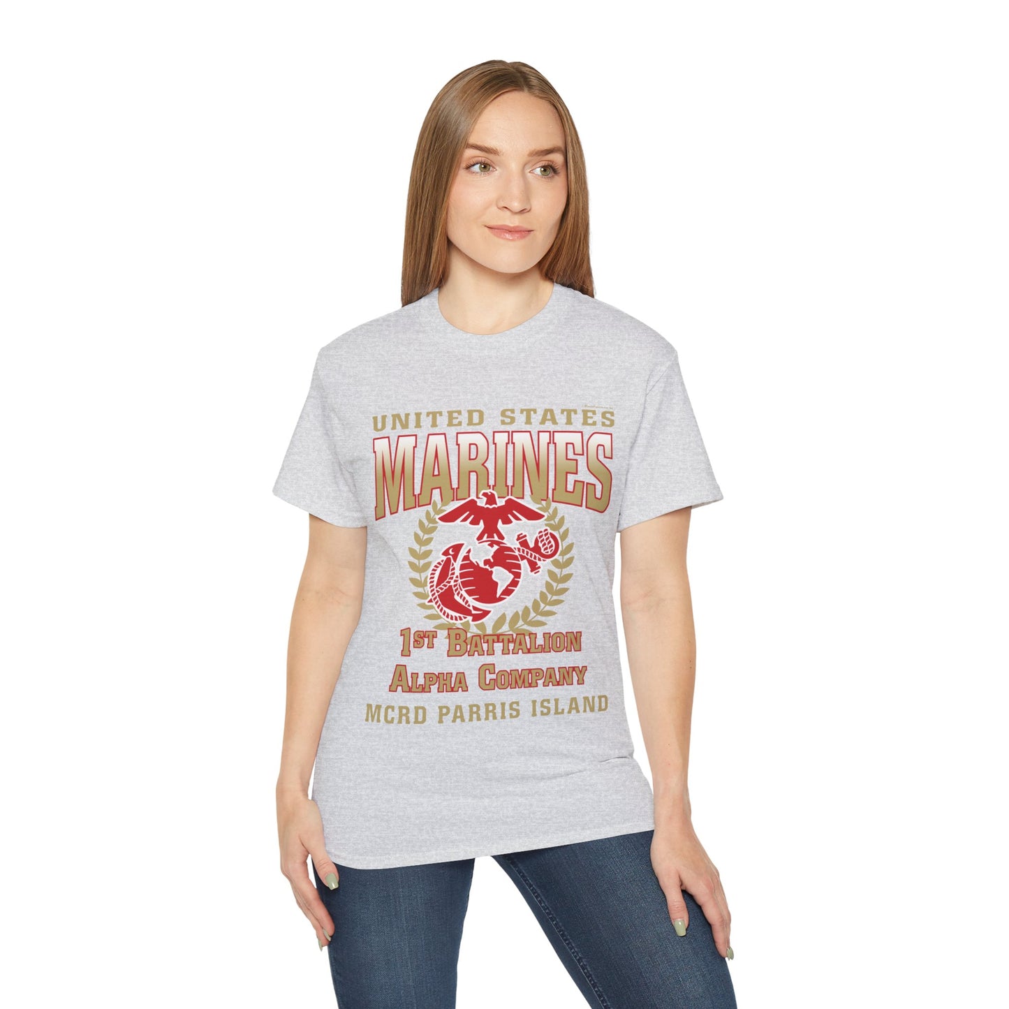 T-Shirt: Alpha Co. MCRD Parris Island (EGA + Back Proud Family)