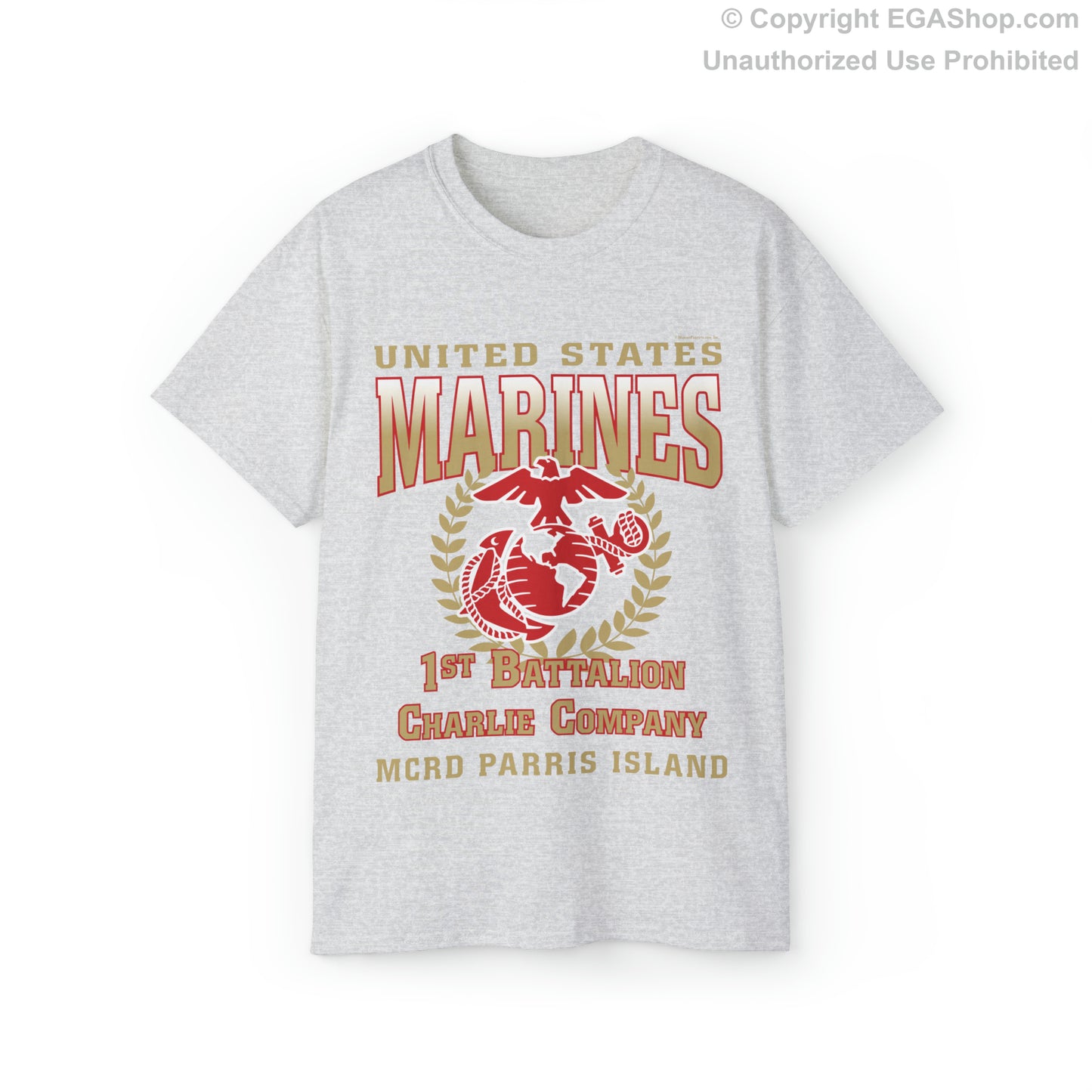 T-Shirt: Charlie Co. MCRD Parris Island (EGA + Back Proud Family)
