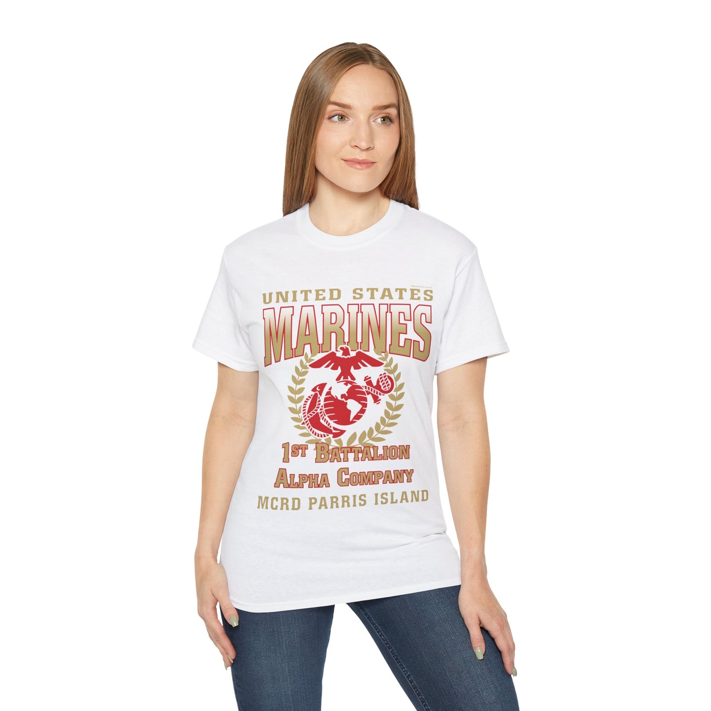 T-Shirt: Alpha Co. MCRD Parris Island (EGA + Back Proud Family)