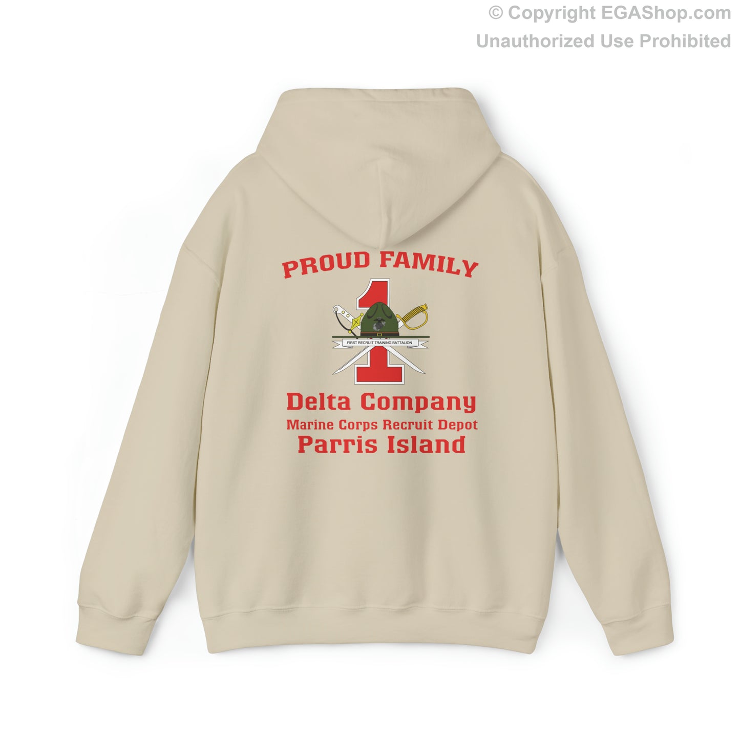 Hoodie: Delta Co. MCRD Parris Island (1st Battalion Crest on BACK)