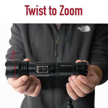 Tactical Task Light 2000 Lumens: Rechargeable LED Light with Zoom