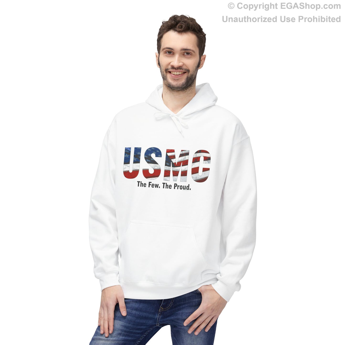 Hoodie: Midweight Softstyle USMC & US Flag