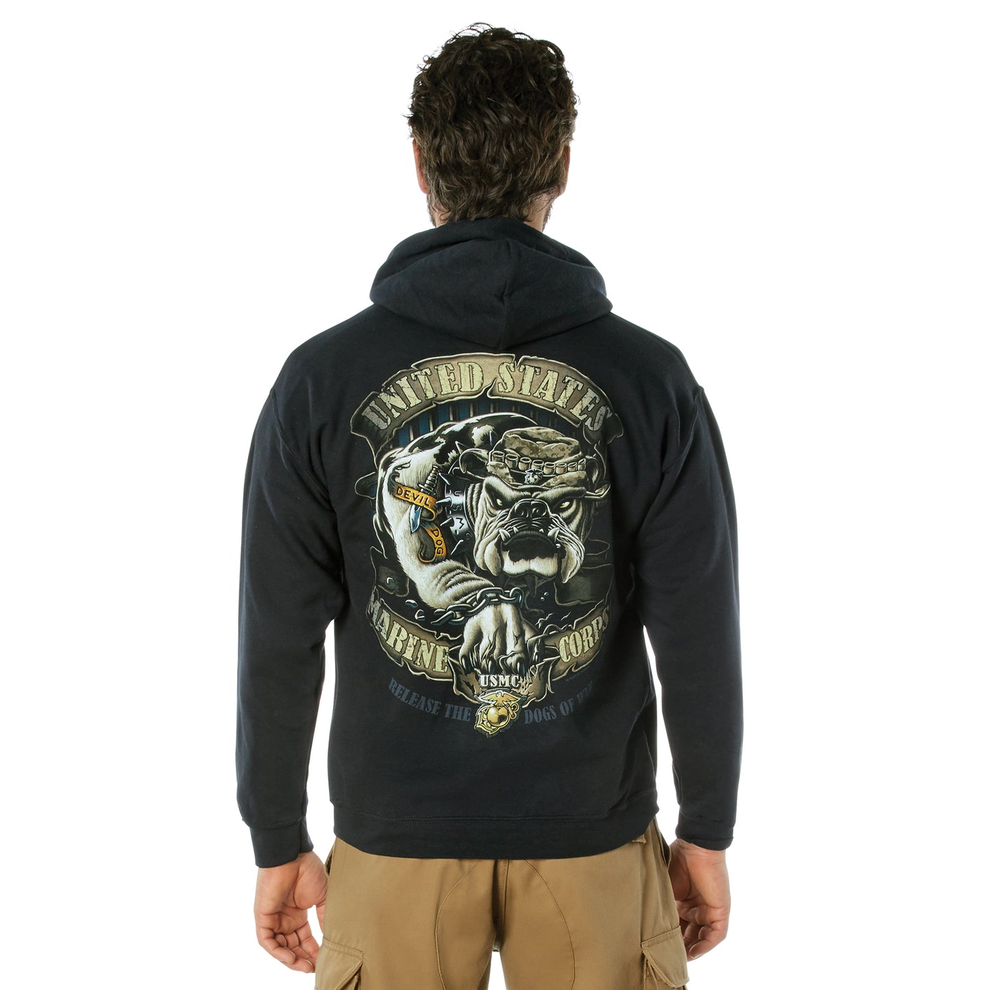 Hoodie: Marine Corps Bulldog, Black Hoodie (Clearance)