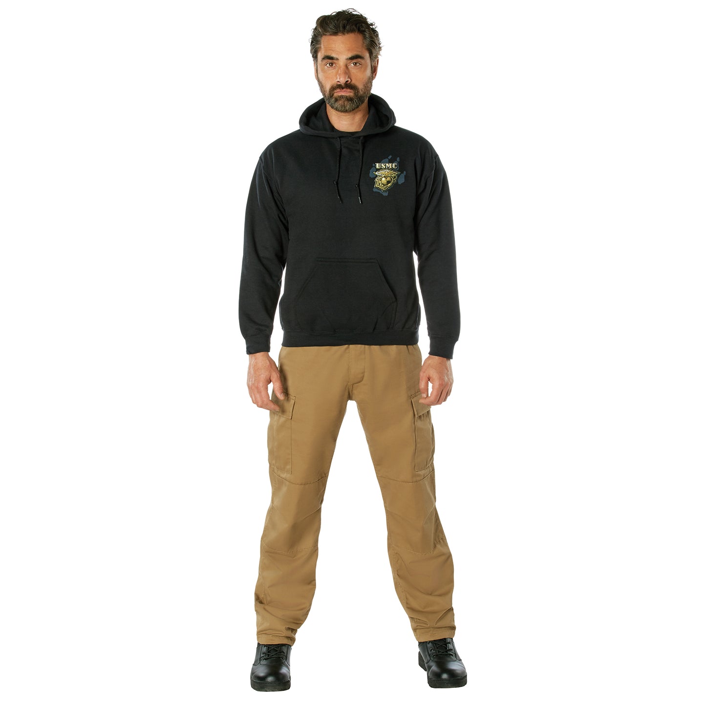 Hoodie: Marine Corps Bulldog, Black Hoodie (Clearance)