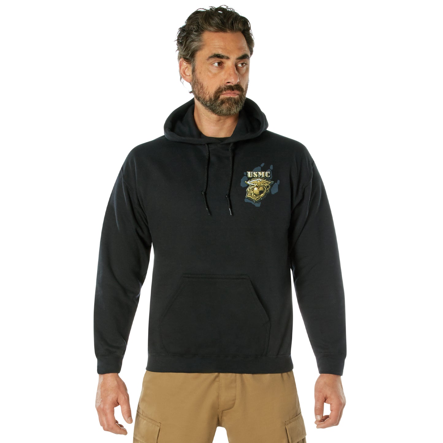 Hoodie: Marine Corps Bulldog, Black Hoodie (Clearance)