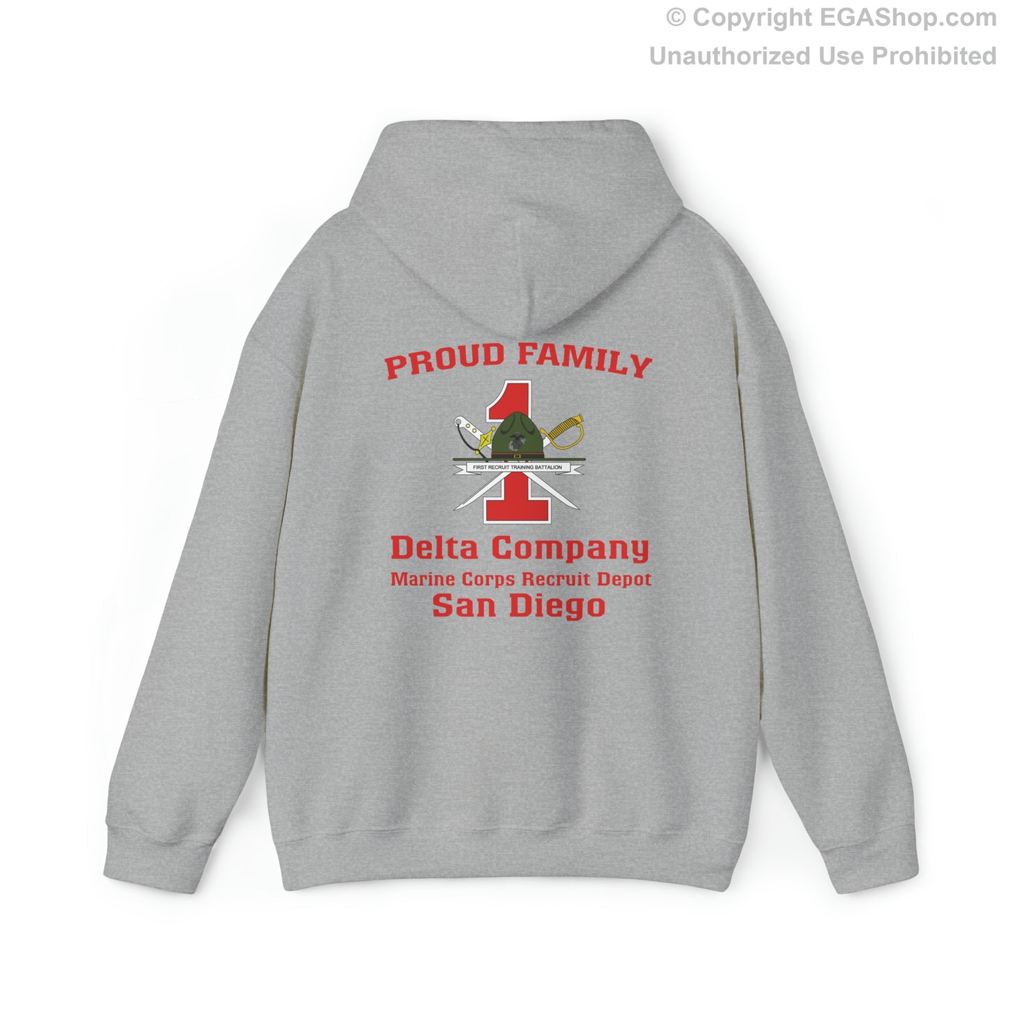 Hoodie: Delta Co. MCRD San Diego (1st Battalion Crest on BACK)