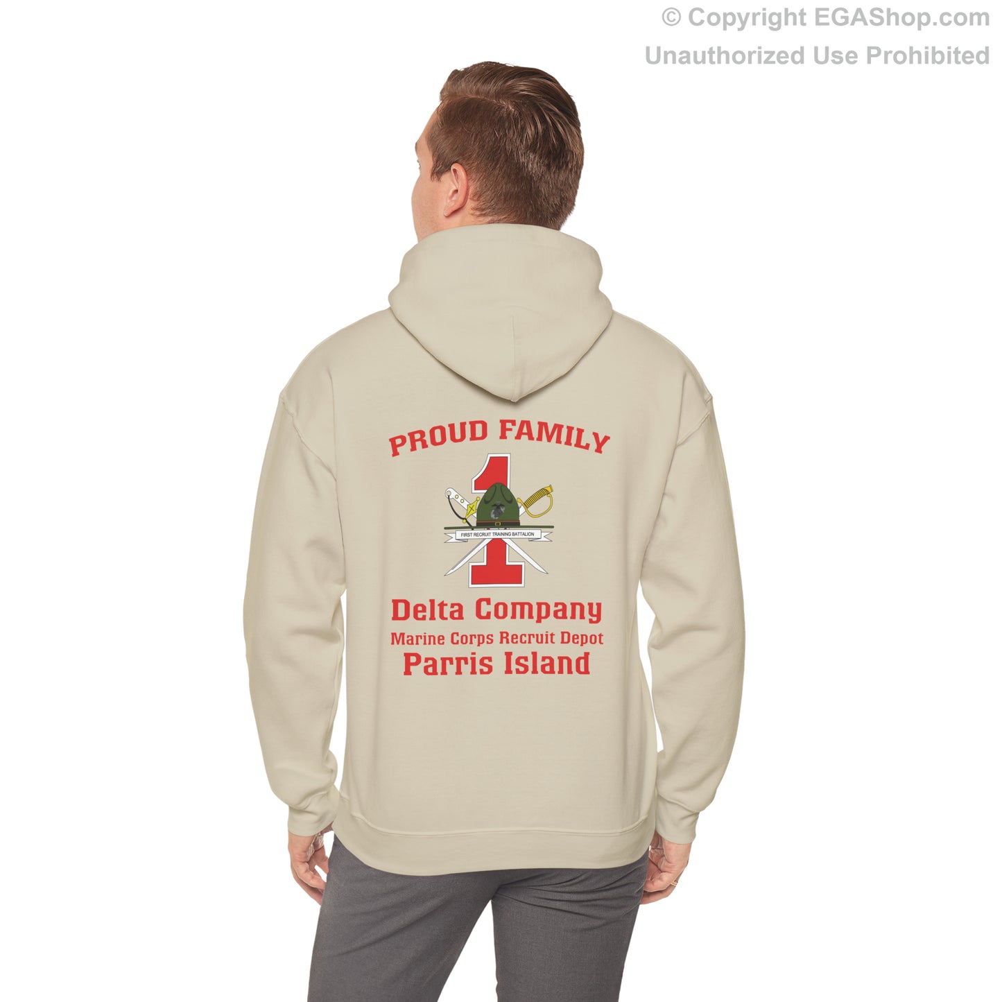Hoodie: Delta Co. MCRD Parris Island (1st Battalion Crest on BACK)
