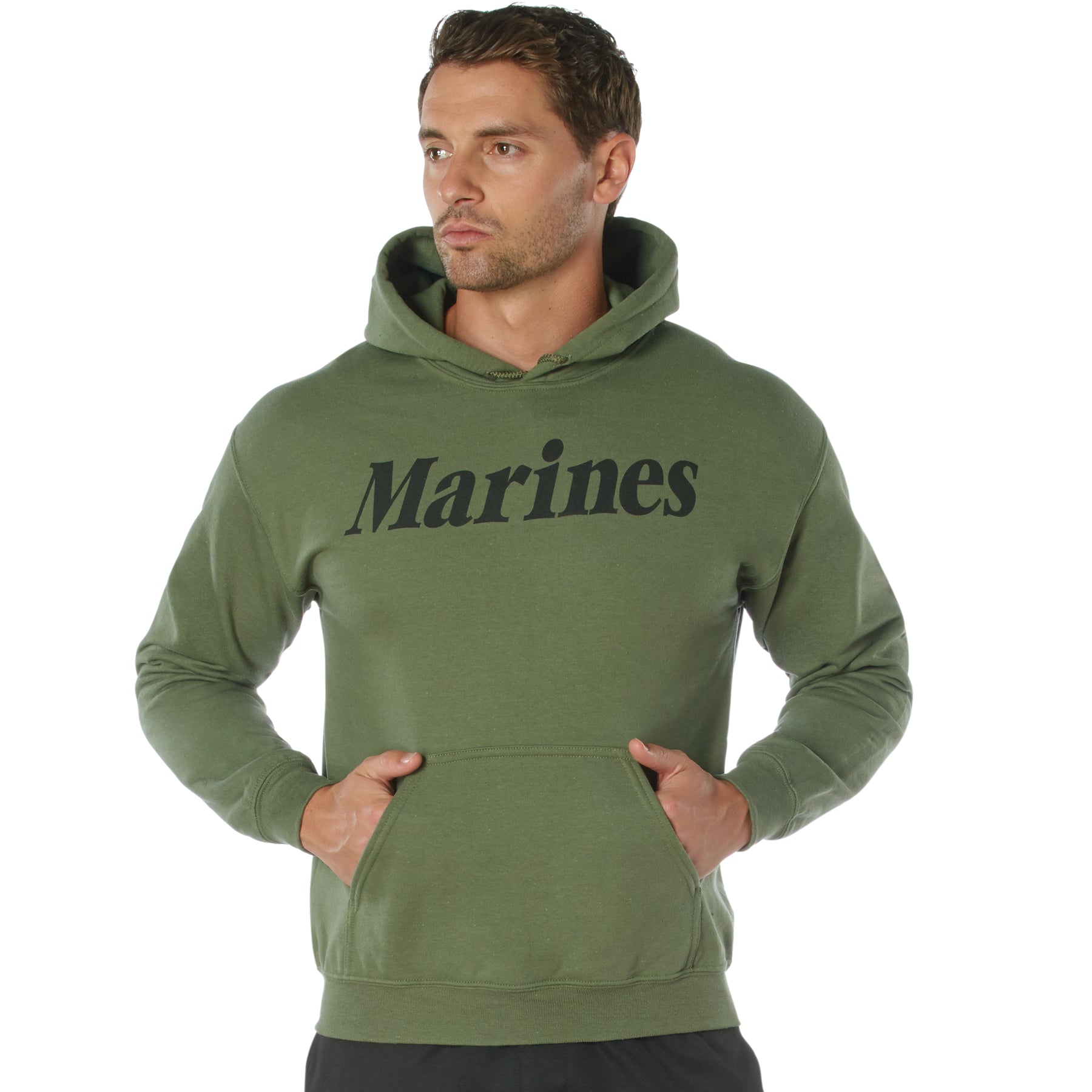 thumbnail image 2 of Men's Marines Pullover Hooded Sweatshirt – USMC Graphic, Solid Gray, Fleece, Adult Sizes Up To 5XL 2 of 6