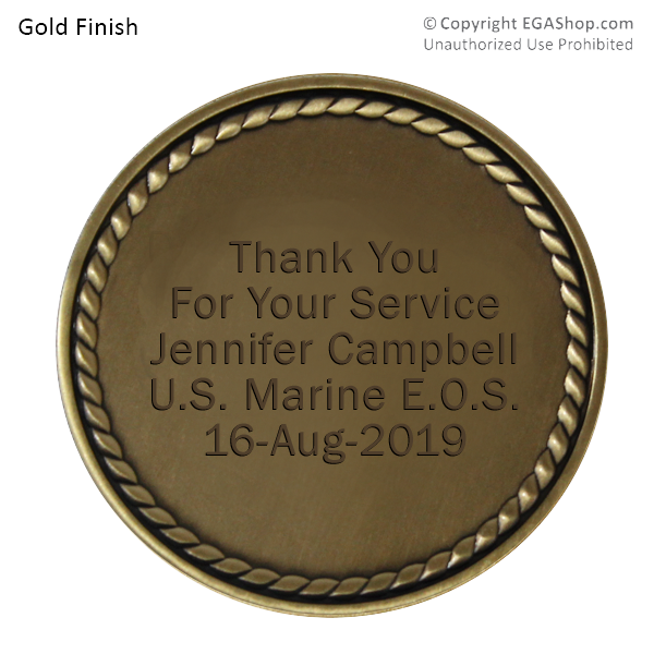 Achievement Coin, Gold: Custom Engraved Marine Corps Coin