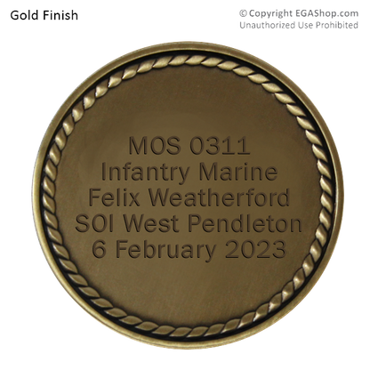 Achievement Coin, Gold: Custom Engraved Marine Corps Coin