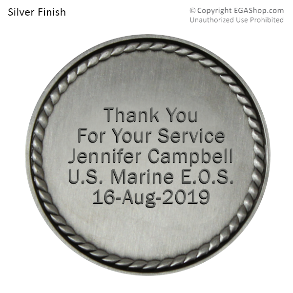 Achievement Coin, Silver: Custom Engraved Marine Corps Coin