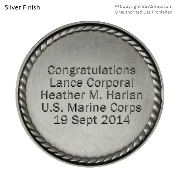 Achievement Coin, Silver: Custom Engraved Marine Corps Coin