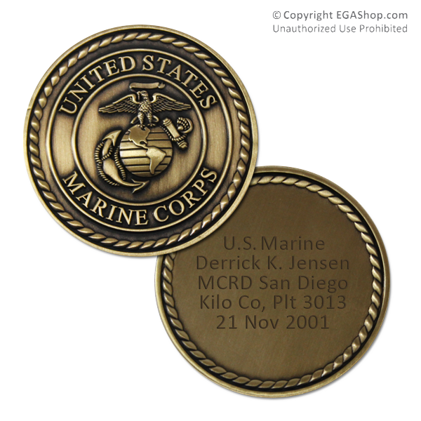 Achievement Coin, Gold: Custom Engraved Marine Corps Coin