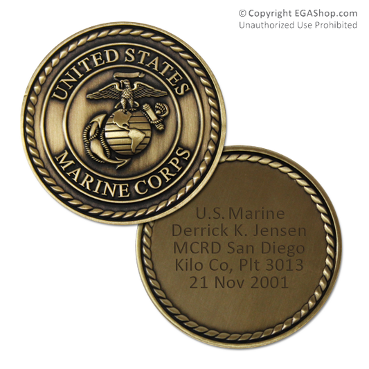 Achievement Coin, Gold: Custom Engraved Marine Corps Coin