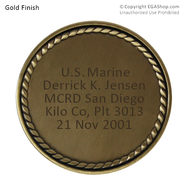 Achievement Coin, Gold: Custom Engraved Marine Corps Coin