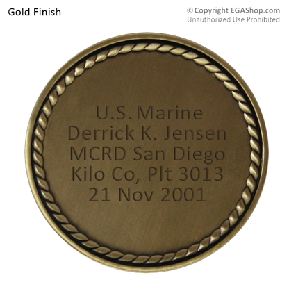Achievement Coin, Gold: Custom Engraved Marine Corps Coin