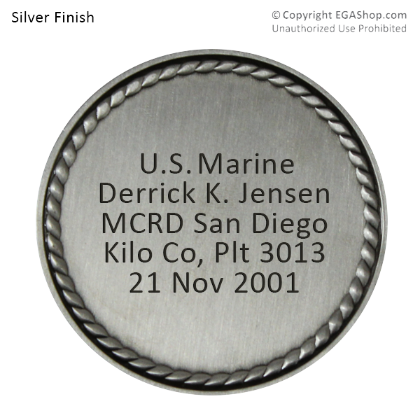 Achievement Coin, Silver: Custom Engraved Marine Corps Coin