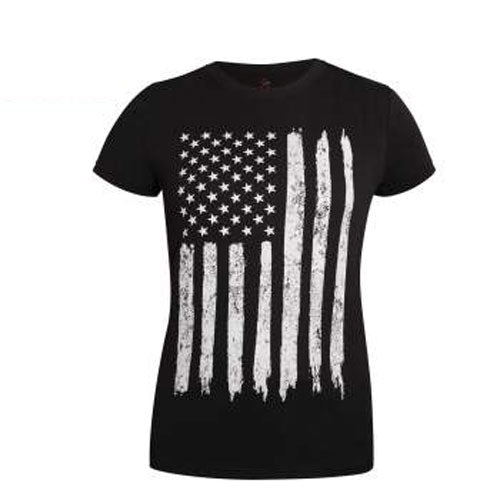 T-Shirt: Womens Distressed US Flag, Long Style