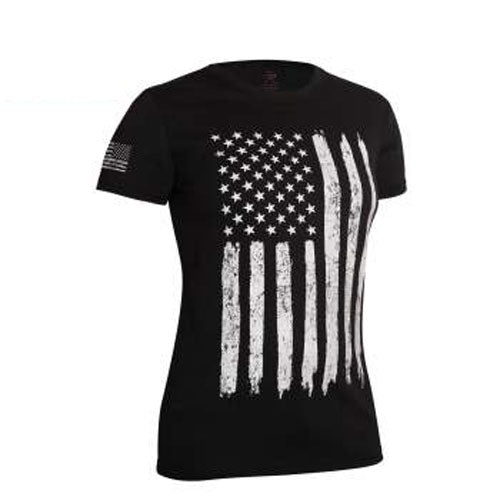 T-Shirt: Womens Distressed US Flag, Long Style