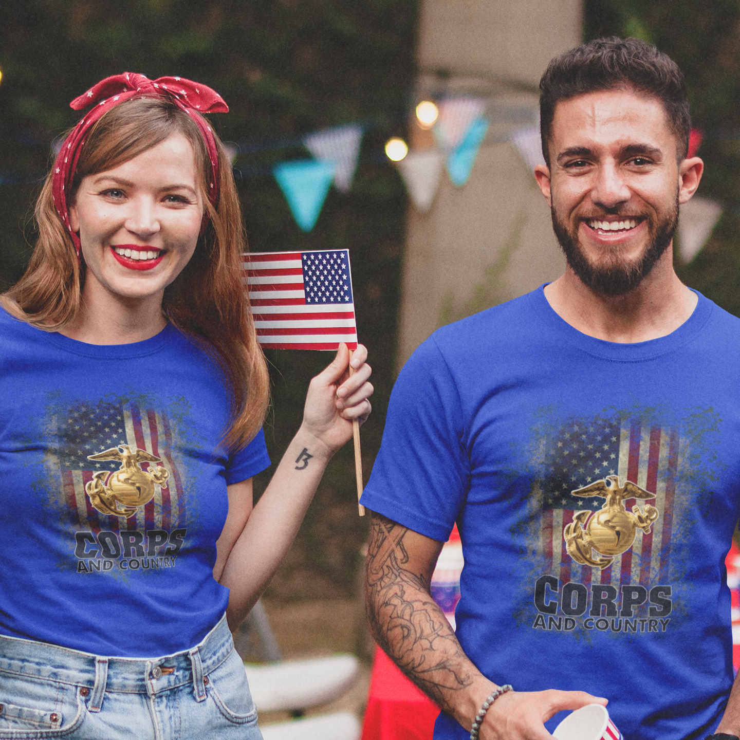 T-Shirt: Corps and Country with American Flag and EGA