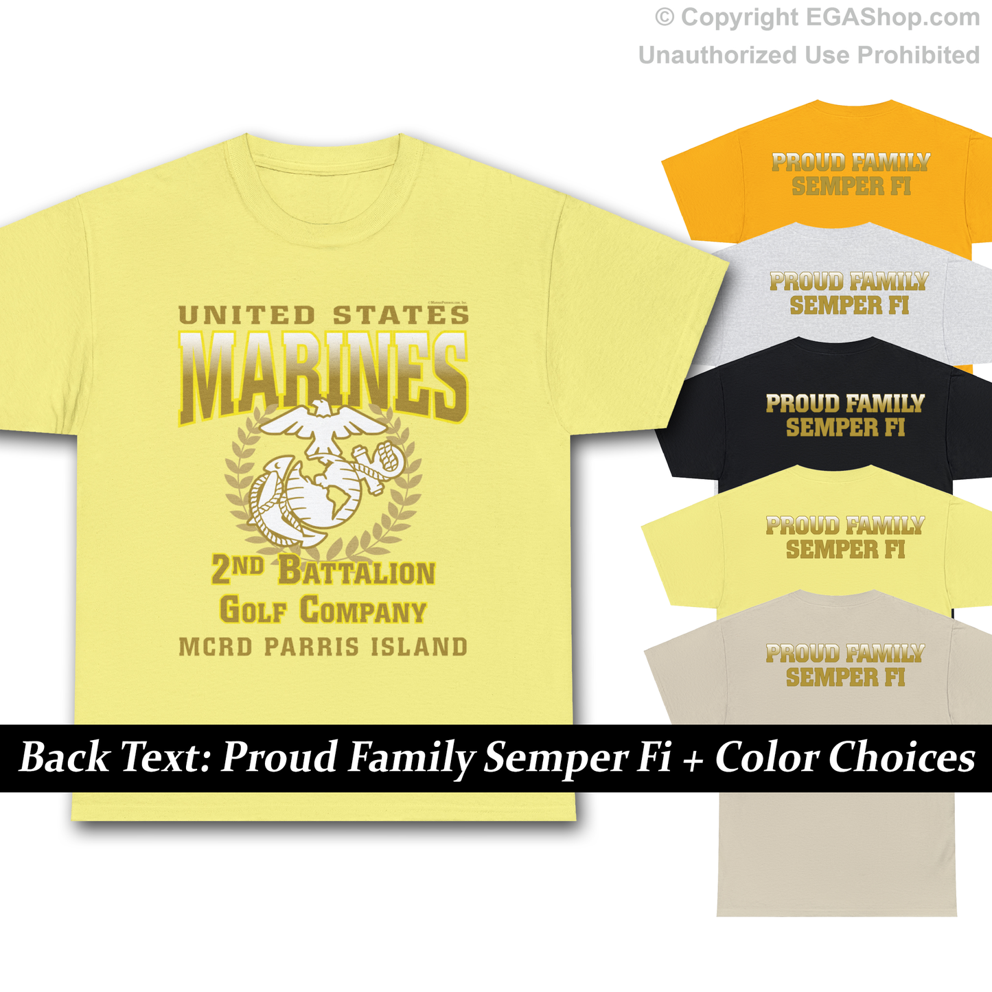 T-Shirt: Golf Co. MCRD Parris Island (EGA + Back Proud Family)