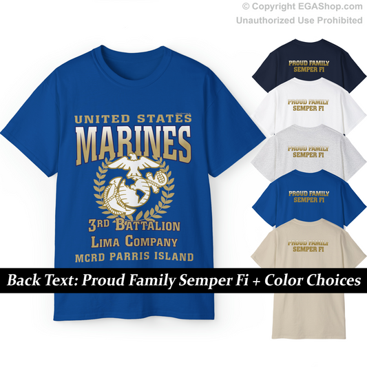 T-Shirt: Lima Co. MCRD Parris Island (EGA + Back Proud Family)