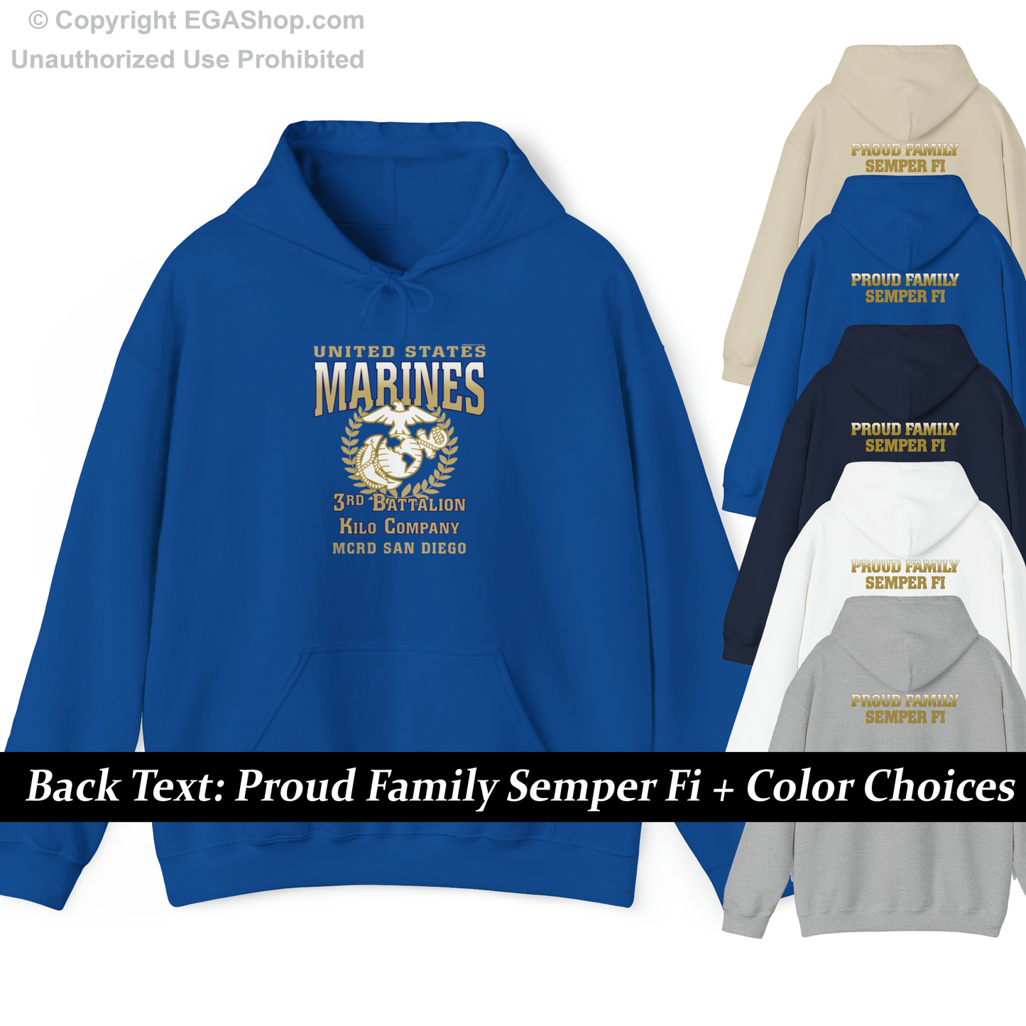 Hoodie: Kilo Co. MCRD San Diego (EGA + Back Proud Family)