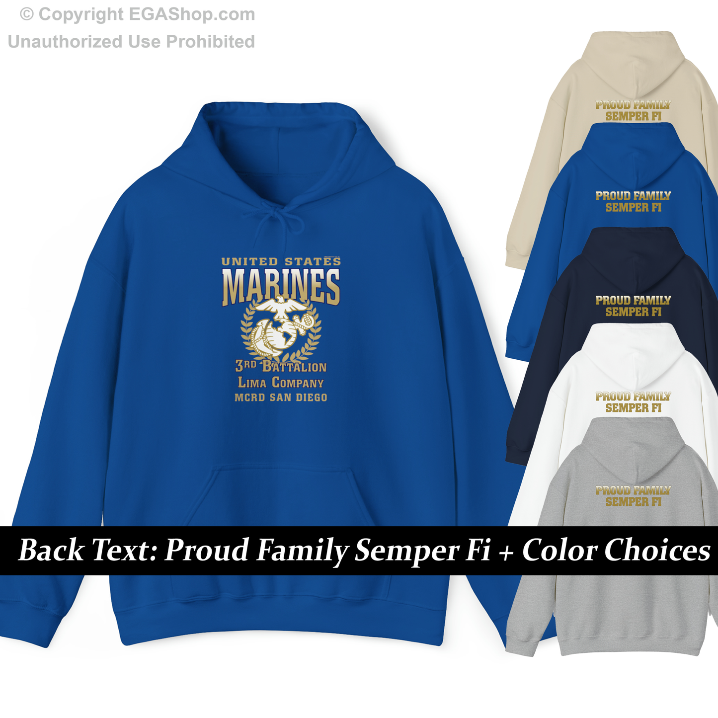 Hoodie: Lima Co. MCRD San Diego (EGA + Back Proud Family)
