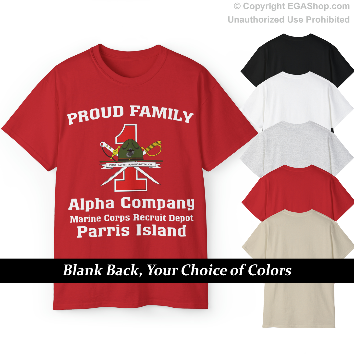 T-Shirt: Alpha Co. MCRD Parris Island (1st Battalion Crest)