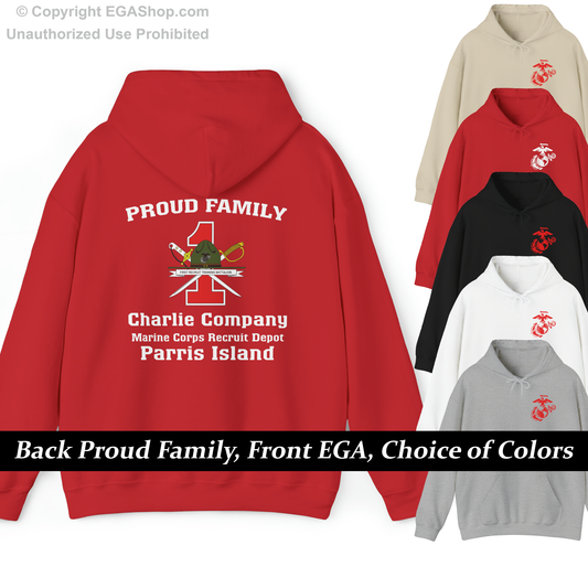 Hoodie: Charlie Co. MCRD Parris Island (1st Battalion Crest on BACK)