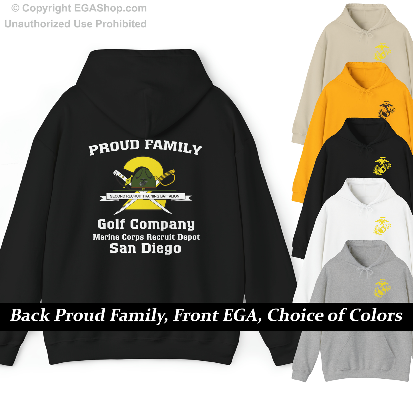 Hoodie: Golf Co. MCRD San Diego (2nd Battalion Crest on BACK)