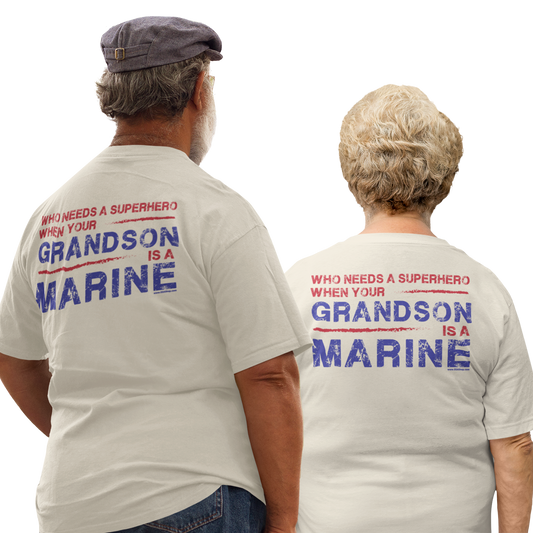 T-Shirt: Superhero, GRANDSON is a Marine (color choices)