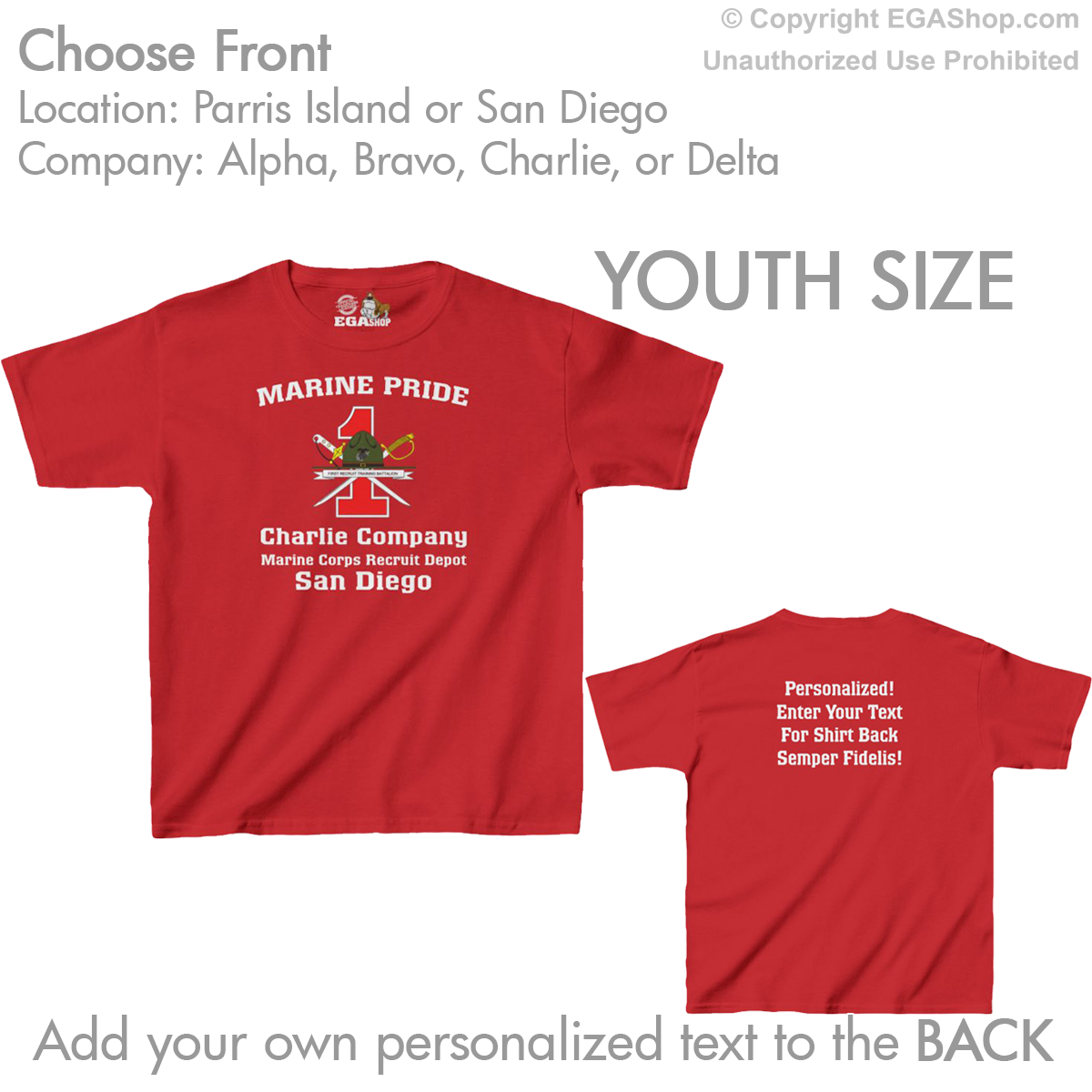 1st Btn CREST Choose Company & Personalized Back (YOUTH T-Shirt)