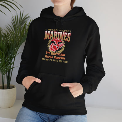 Hoodie: Alpha Co. MCRD Parris Island (EGA, Blank Back)