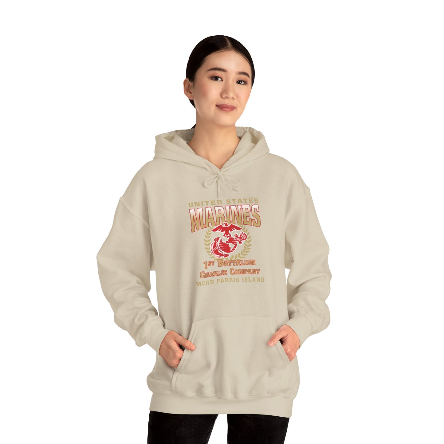 Hoodie: Charlie Co. MCRD Parris Island (EGA + Back Proud Family)