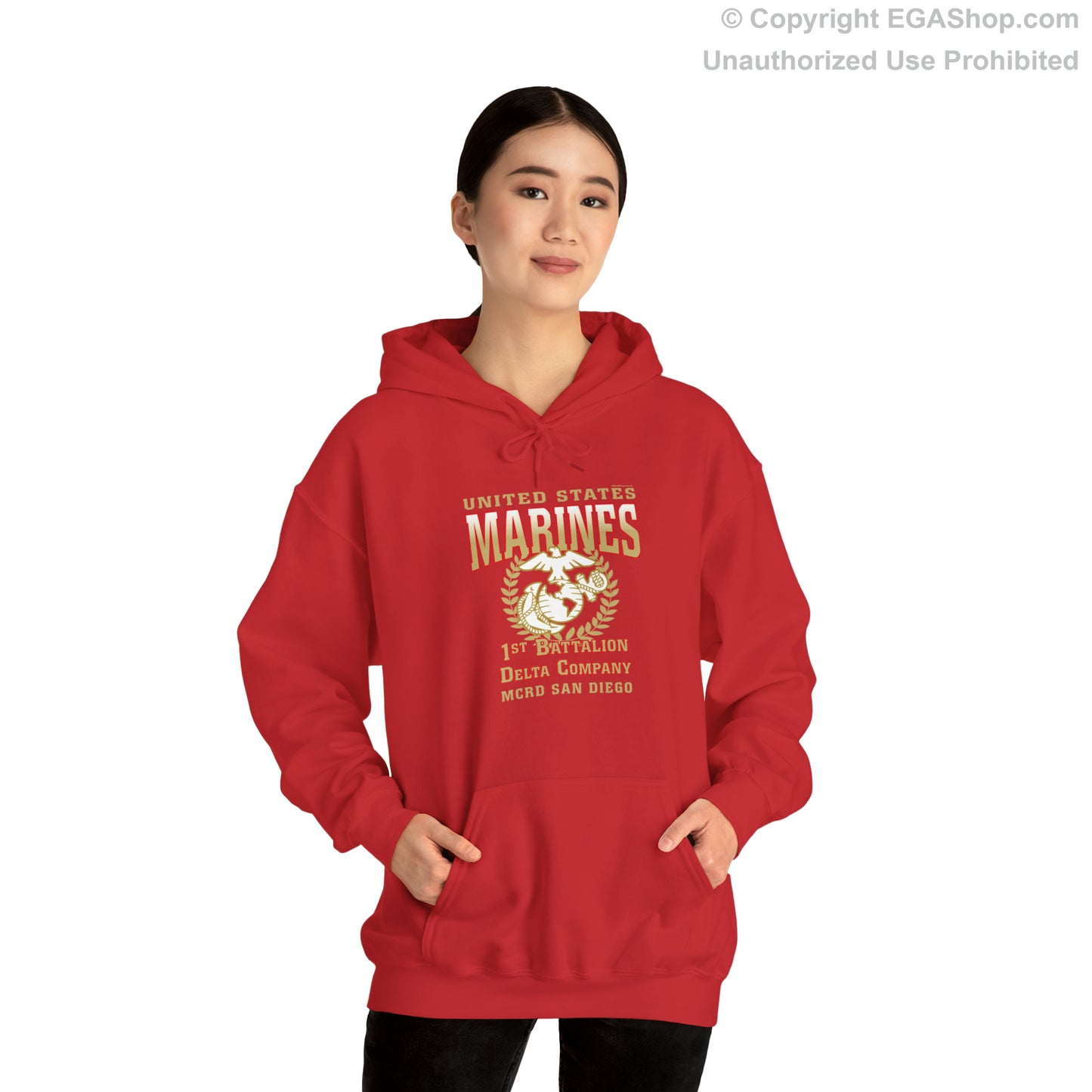 Hoodie: Delta Co. MCRD San Diego (EGA + Back Proud Family)